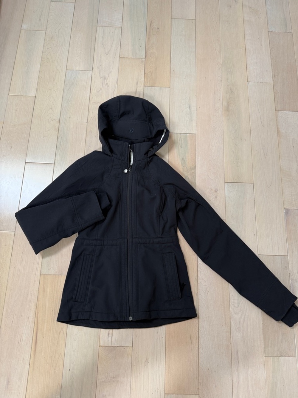 lululemon athletica Black Hooded lined stretch rain Jacket